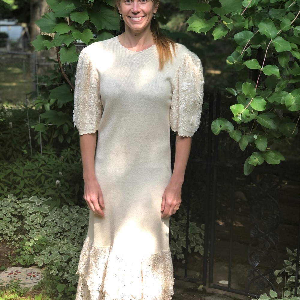 Toula long silk knit embroidered dress